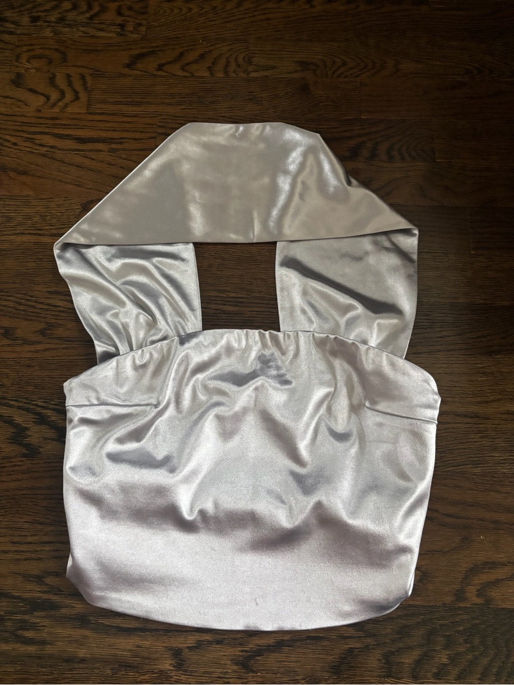 Zara Satin Halter Crop Top in Light Silver